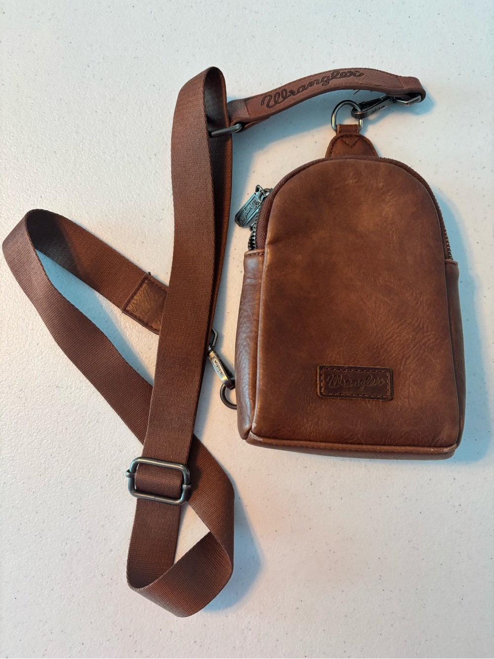 Wrangler Brown Leather Crossbody Sling Bag